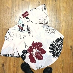 Liz Claiborne Blush Floral Tunic V-neck Blouse XS-S Rose Quartz Blush Floral